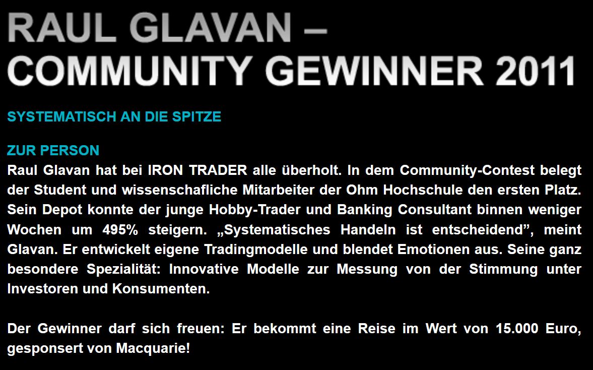 Raul Andreas Glavan Iron Trader Gewinner